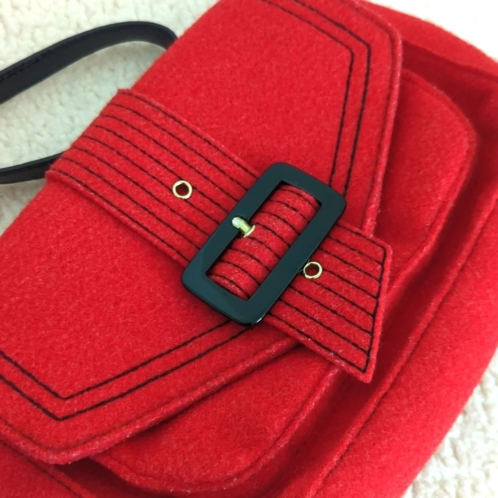 Kate Spade Red Wool & Patient Leather Shoulder Bag